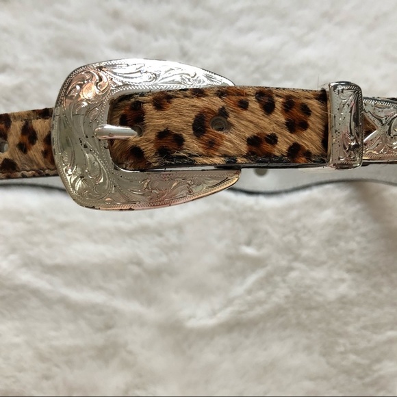 NADIM Leather Cheetah Print Calf Hair Western Belt Trendy Rodeo Chic - Picture 5 of 10